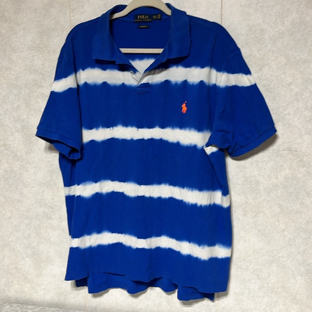 Vtg Ralph Lauren tie dye polo blue and white XXL - Picture 3 of 11